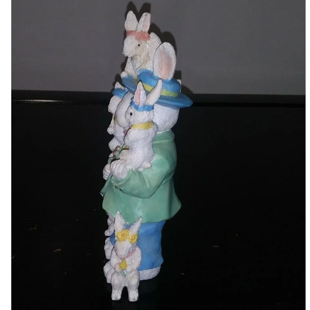 Easter Bunny Family Figurine STATUE 6 Rabbits Dad & kids Resin 7.5